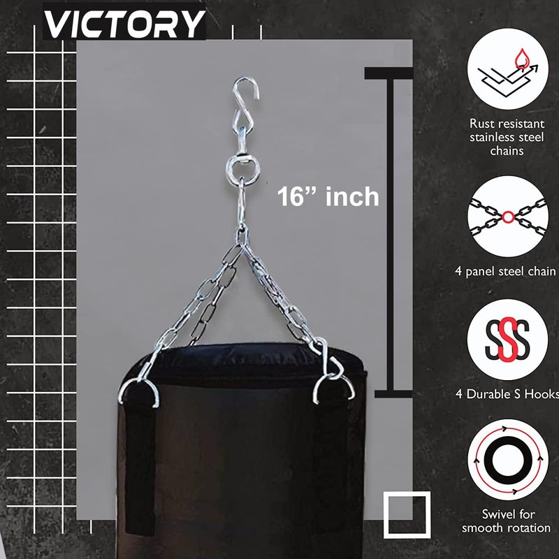 Victory Punching Bag, Heavy Synthetic Leather Boxing Bag Black | Stainless Steel Hanging Chain | Boxing | MMA | Kickboxing | Muay Thai | Karate | Judo | Taekwondo (3 Feet Bag) - Image 3