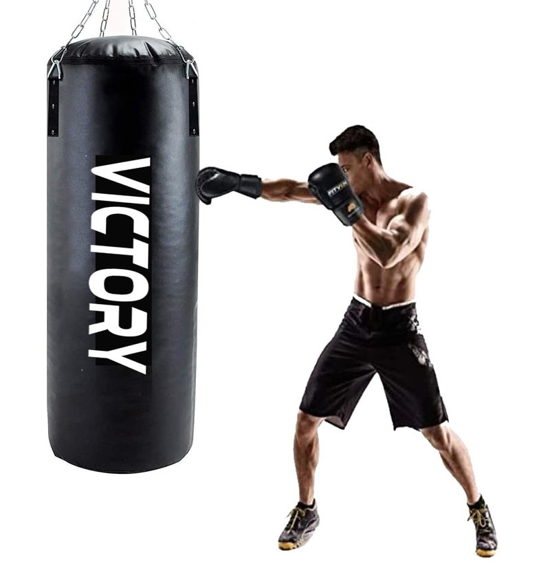 Victory Punching Bag, Heavy Synthetic Leather Boxing Bag Black | Stainless Steel Hanging Chain | Boxing | MMA | Kickboxing | Muay Thai | Karate | Judo | Taekwondo (3 Feet Bag) - Image 4