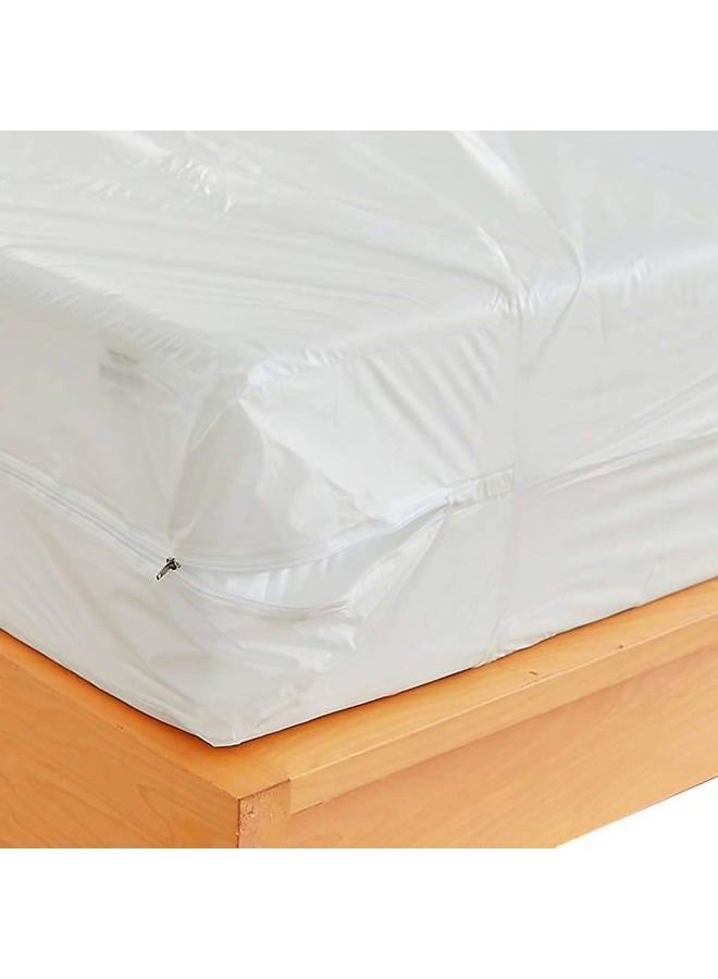 Waterproof Zippered Plastic Mattress Protector Encasement, Vinyl Mattress Bed Cover Proof (Twin-XL Size) White
