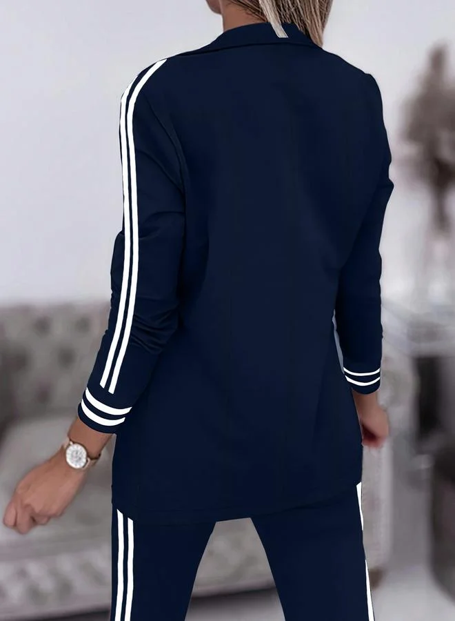 تايك تو بليزر نسائي مخطط مزدوج بأكمام طويلة