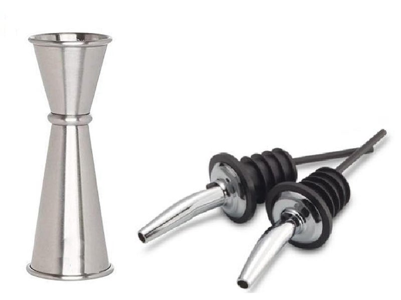 Dynore Stainless Steel Japanese Peg Measure 30 & 60 ml with 2 Wine Pourer - Image 1