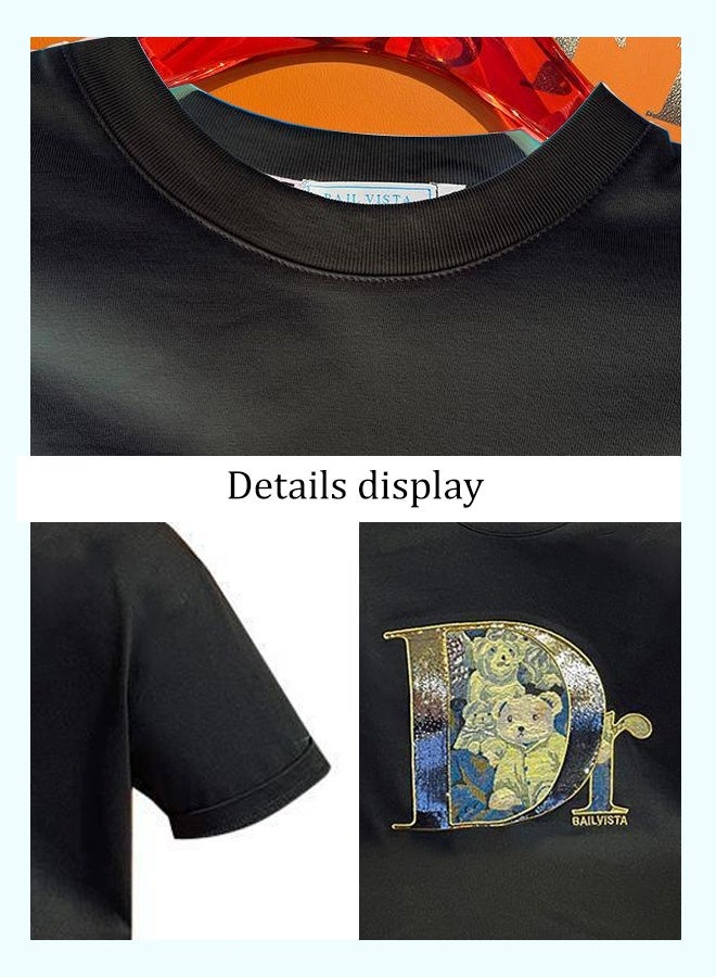 Two-piece set with c a plain black t-shirt with a graphic print and camo shorts, men's casual suit, including jacket and shorts, fashionable men's two-piece set  - Image 4