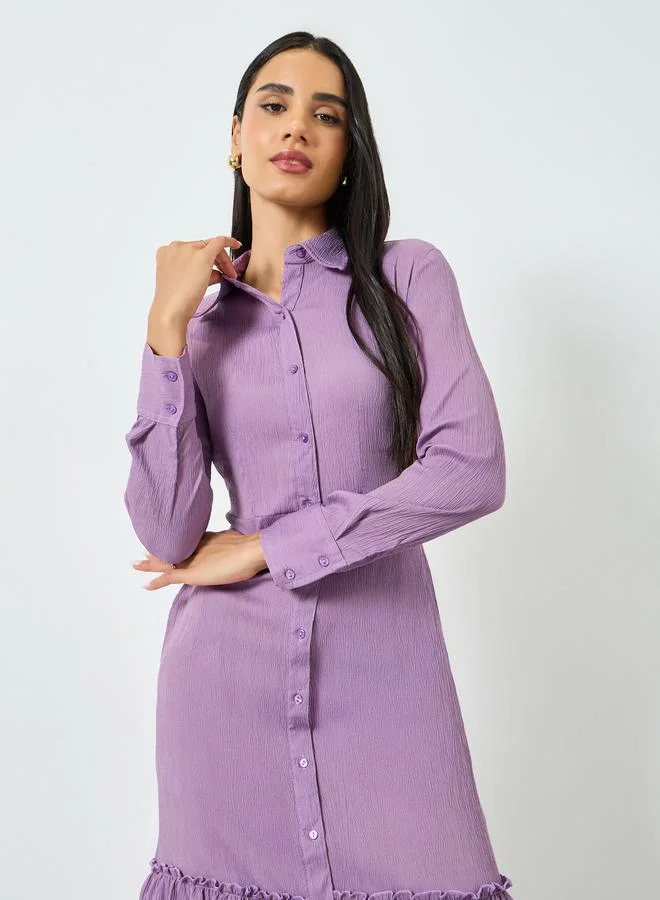 Styli Lilac Buttoned Ruffled Tiered Hem Maxi Dress