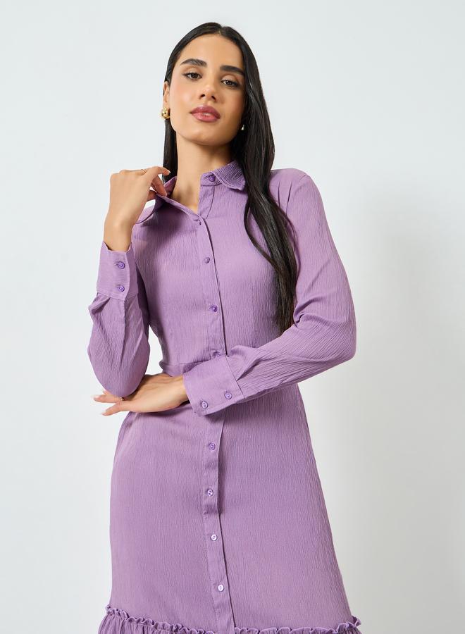 ستايلي فستان طويل بحافة طبقات مكشكشة وأزرار - Image 2