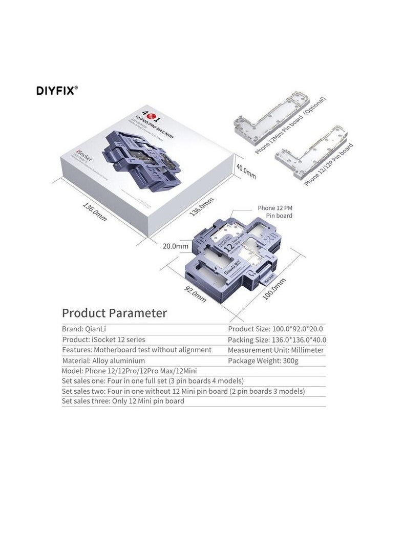 Qianli - iSocket 4 in 1 Motherboard Layered Test Frame for iPhone 12/12 Pro/12 Mini/12 Pro Max Logic Board Diagnostic Test Fixture - Image 1