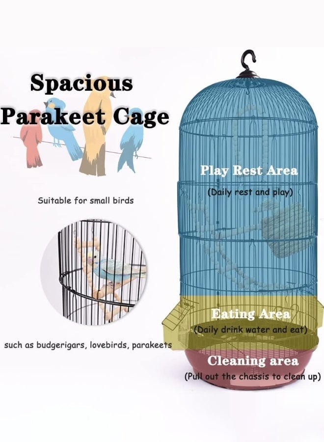 Ammar Space Round Bird Cage Birdcage Parakeet Cage Parrot cage for Small Size Birds Flight Cockatiel Lovebird Finches Canary Aviary Budgie-Black - Image 5