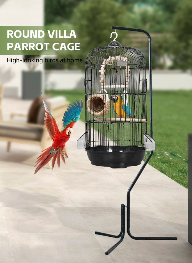 Ammar Space Round Bird Cage Birdcage Parakeet Cage Parrot cage for Small Size Birds Flight Cockatiel Lovebird Finches Canary Aviary Budgie-Black - Image 3