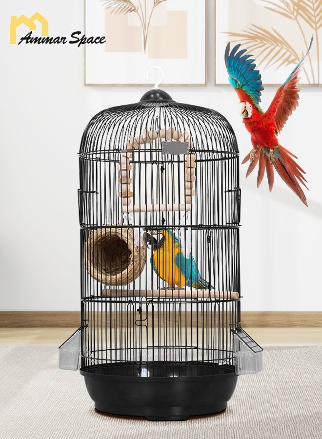 Ammar Space Round Bird Cage Birdcage Parakeet Cage Parrot cage for Small Size Birds Flight Cockatiel Lovebird Finches Canary Aviary Budgie-Black - Image 1