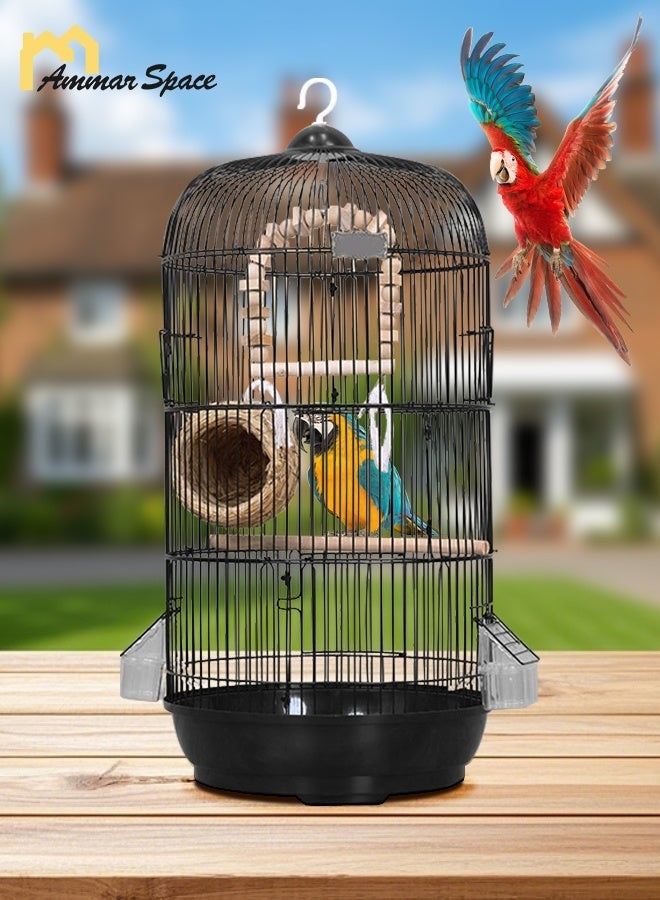 Ammar Space Round Bird Cage Birdcage Parakeet Cage Parrot cage for Small Size Birds Flight Cockatiel Lovebird Finches Canary Aviary Budgie-Black - Image 2