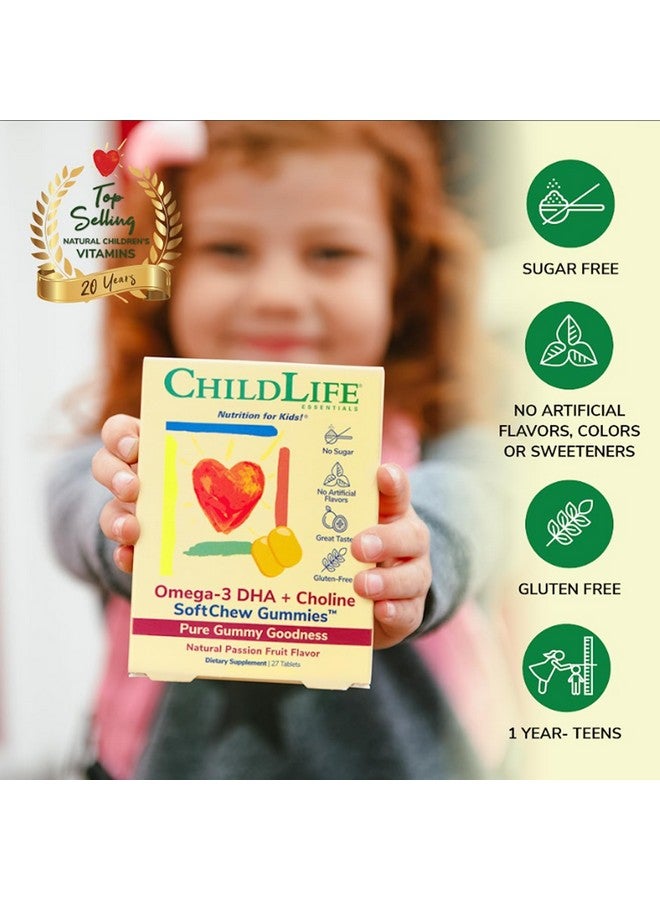 CHILDLIFE ESSENTIALS أوميغا-3 DHA + كولين حلوى مضغ - للأطفال، DHA للأطفال، حلوى أوميغا 3 مع كولين، زيت السمك للرضع، الأطفال الصغار والأطفال - نكهة فاكهة العاطفة الطبيعية، 27 قرص - Image 3
