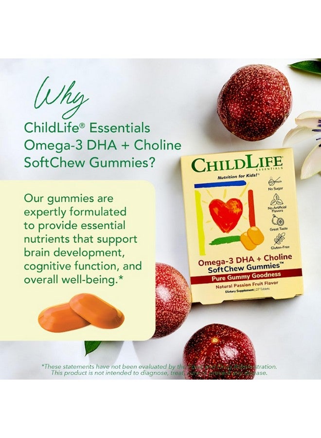 CHILDLIFE ESSENTIALS أوميغا-3 DHA + كولين حلوى مضغ - للأطفال، DHA للأطفال، حلوى أوميغا 3 مع كولين، زيت السمك للرضع، الأطفال الصغار والأطفال - نكهة فاكهة العاطفة الطبيعية، 27 قرص - Image 4