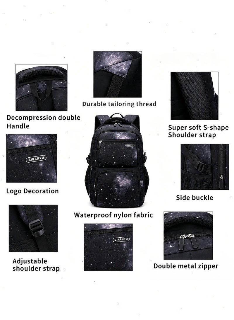 Lightweight Kids Backpack for Boys Girls, School Backpack with Matching Lunch Box, Space Galaxy Book Bag for Preschool Kindergarten Elementary School - Image 5