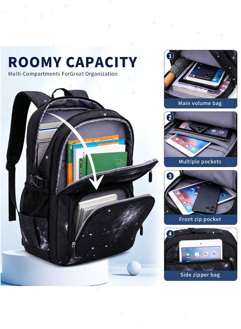 Lightweight Kids Backpack for Boys Girls, School Backpack with Matching Lunch Box, Space Galaxy Book Bag for Preschool Kindergarten Elementary School - Image 3
