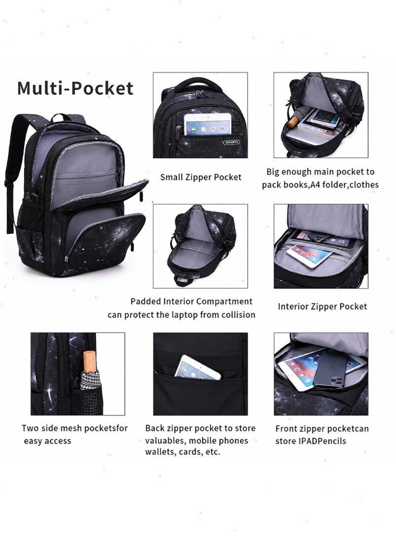 Lightweight Kids Backpack for Boys Girls, School Backpack with Matching Lunch Box, Space Galaxy Book Bag for Preschool Kindergarten Elementary School - Image 4