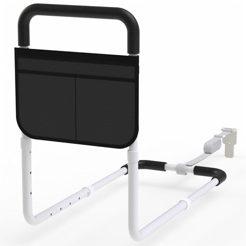 OCBAiLi Bed Rails for Elderly Adults Safety Bed Handle Bedside Assist Adult Bed Rails for Seniors Adjustable Bed Bar with Storage Pocket Fixing Strap Bed Cane Fits Twin Queen Full King Bed - Image 1