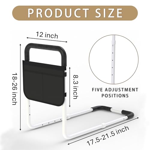 OCBAiLi Bed Rails for Elderly Adults Safety Bed Handle Bedside Assist Adult Bed Rails for Seniors Adjustable Bed Bar with Storage Pocket Fixing Strap Bed Cane Fits Twin Queen Full King Bed - Image 3