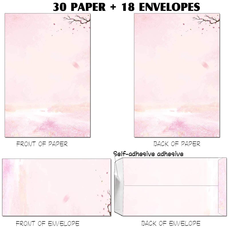 DUGUTUL 30 Stationery Writing Paper with 18 Self Adhesive Envelopes, Stationary Set for Writing Letters, Cute Stick Stationary Set, 6 Unique Designs, Double Sided Printing (48) - Image 5