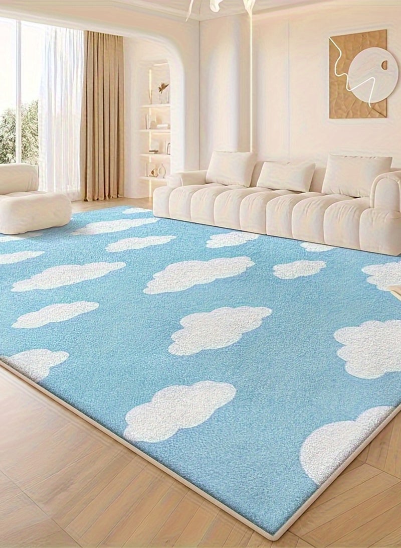 LOOPITYS Carpet, simple blue white cloud pattern (100CM * 160CM) suitable for living room and bedroom - Image 1