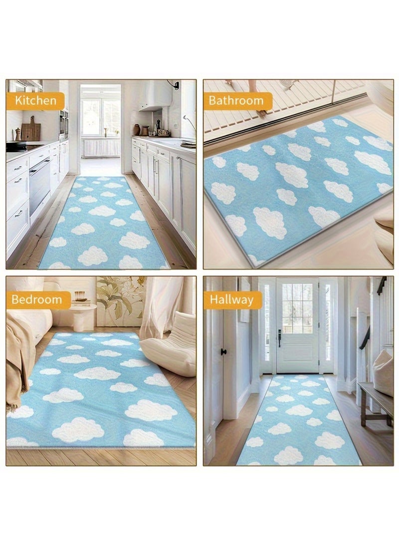 LOOPITYS Carpet, simple blue white cloud pattern (100CM * 160CM) suitable for living room and bedroom - Image 3