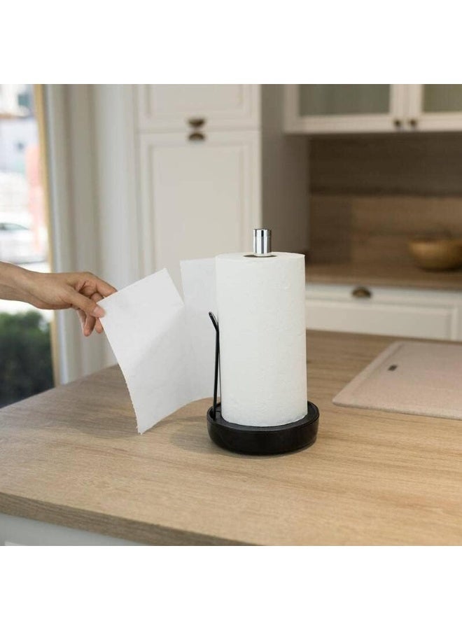 Primanova Countertop Paper Towel Holder – Stainless Steel Upright Roll Stand with Weighted Plastic Base, Fits Standard & Jumbo Kitchen Rolls (Black) - Image 2