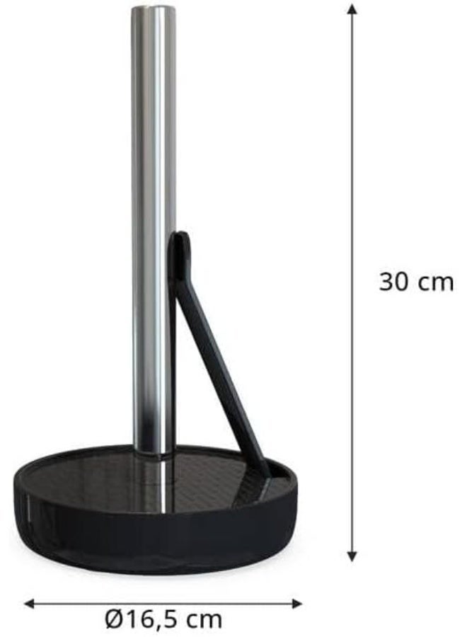 Primanova Countertop Paper Towel Holder – Stainless Steel Upright Roll Stand with Weighted Plastic Base, Fits Standard & Jumbo Kitchen Rolls (Black) - Image 4
