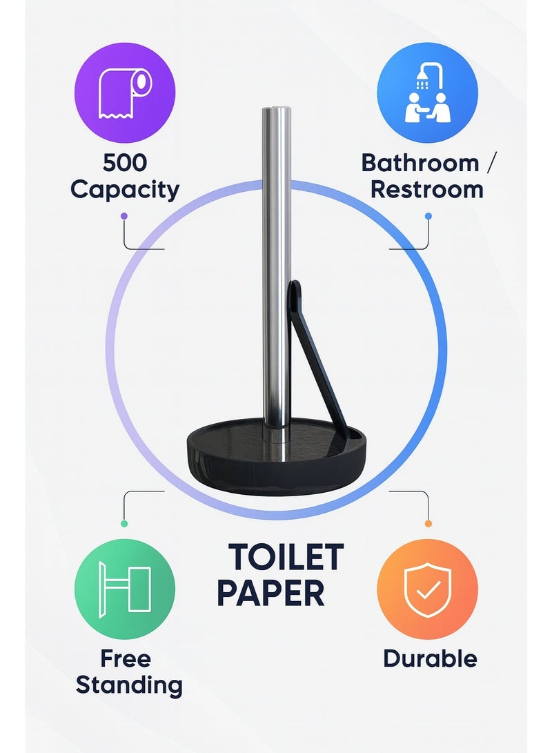 Primanova Countertop Paper Towel Holder – Stainless Steel Upright Roll Stand with Weighted Plastic Base, Fits Standard & Jumbo Kitchen Rolls (Black) - Image 5