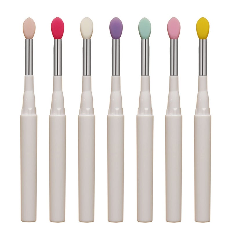 LORMAY LORMAY 7pcs Silicone Makeup Brushes with Caps. Perfect tools for applying cream or liquid Lip Mask and Eyeshadow (White) 
