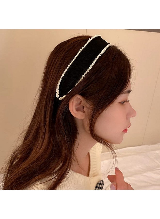 ويوپار عصابة رأس Wiwpar عريضة من الخرز، قطعة رأس بسيطة من الخرز، طوق شعر من الخرز، رباط شعر مرن باللون الأسود للنساء والفتيات - Image 5