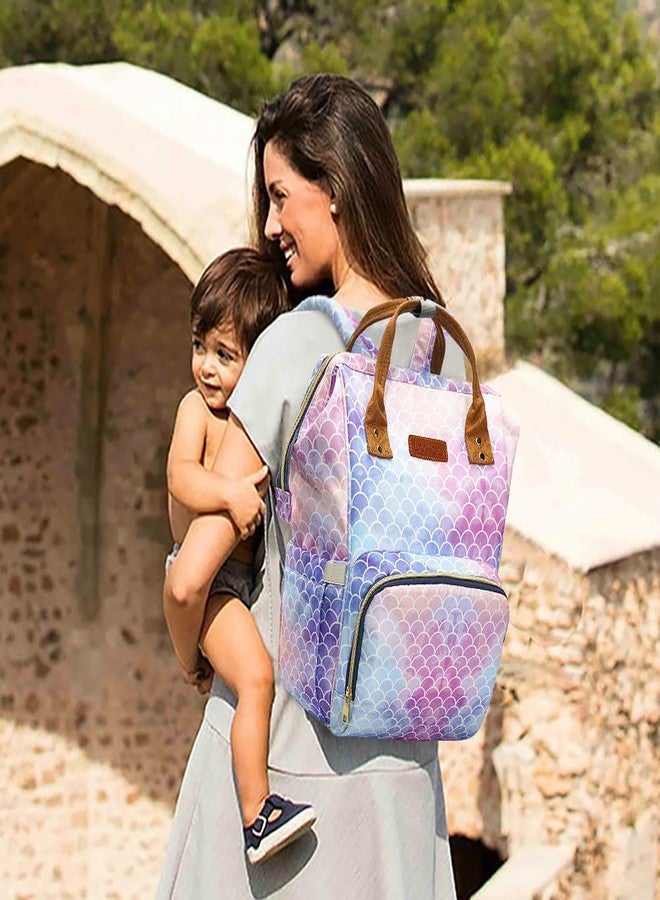 LIMHOO 4 in 1 Diaper Bag Backpack Set for Baby Girls Mom Large Capacity Waterproof Baby Care Bag Multi-Function Nappy Bag (Mermaid) - Image 2