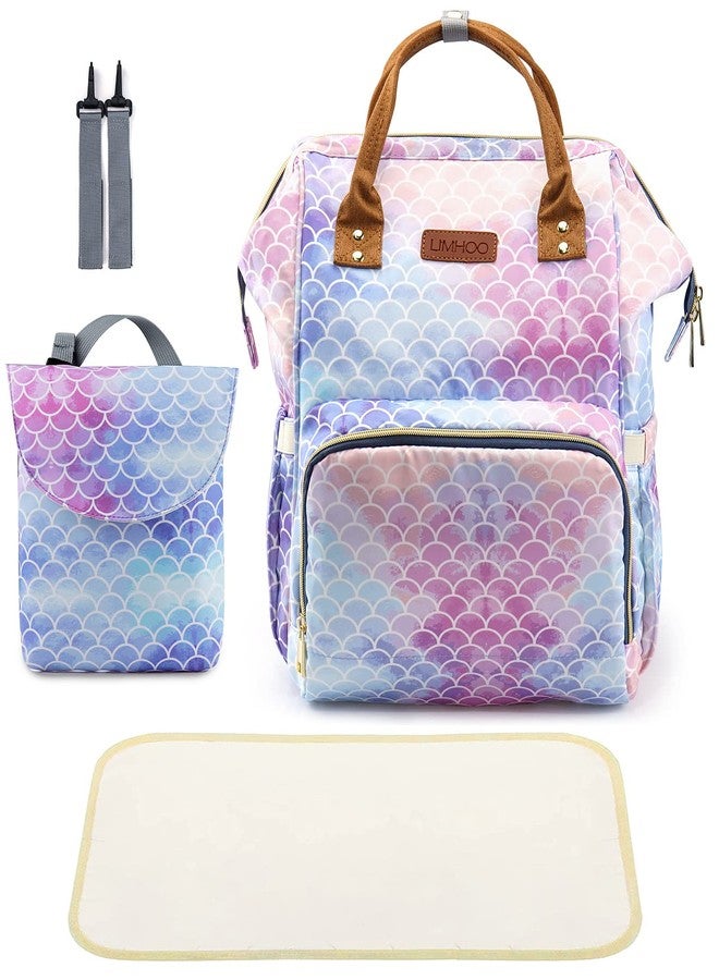 LIMHOO 4 in 1 Diaper Bag Backpack Set for Baby Girls Mom Large Capacity Waterproof Baby Care Bag Multi-Function Nappy Bag (Mermaid) - Image 1