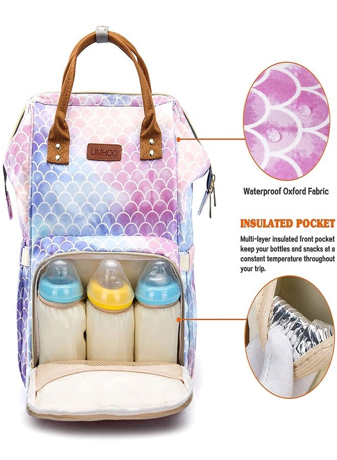 LIMHOO 4 in 1 Diaper Bag Backpack Set for Baby Girls Mom Large Capacity Waterproof Baby Care Bag Multi-Function Nappy Bag (Mermaid) - Image 3
