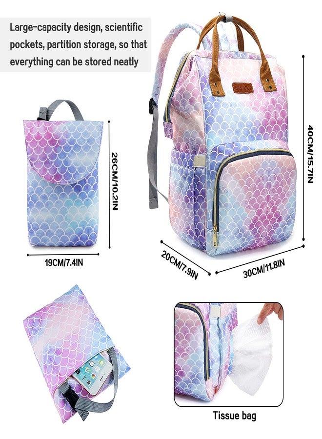 LIMHOO 4 in 1 Diaper Bag Backpack Set for Baby Girls Mom Large Capacity Waterproof Baby Care Bag Multi-Function Nappy Bag (Mermaid) - Image 5