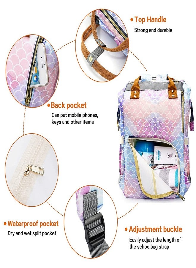 LIMHOO 4 in 1 Diaper Bag Backpack Set for Baby Girls Mom Large Capacity Waterproof Baby Care Bag Multi-Function Nappy Bag (Mermaid) - Image 4