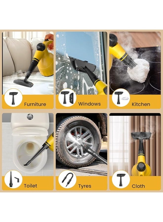 Portable Steam Cleaner – Multi-Purpose High-Pressure Steam Cleaner with 10 Attachments, Deep Cleaning Without Chemicals for Carpets, Curtains, Windows, Floors, and Car Seats – Yellow/Black/White - Image 2