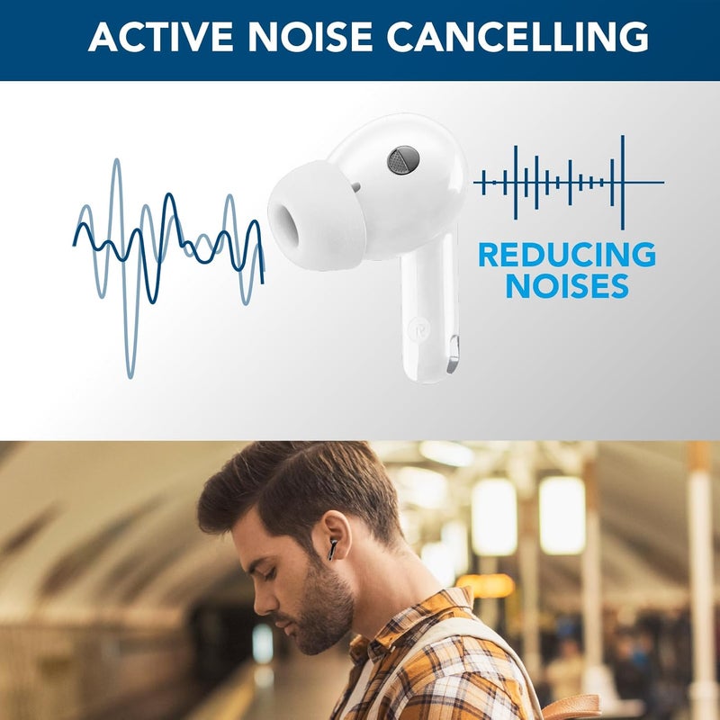 Cellularline TWS ECLIPSE True Wireless In-Ear Earbuds with Active Noise Cancelling, Noise-Free Calls, Transparency Mode, Bluetooth 5.3, Voice Assistant Support, 18H Total Playtime – White - Image 4