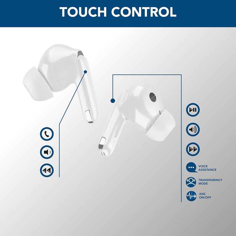 Cellularline TWS ECLIPSE True Wireless In-Ear Earbuds with Active Noise Cancelling, Noise-Free Calls, Transparency Mode, Bluetooth 5.3, Voice Assistant Support, 18H Total Playtime – White - Image 2