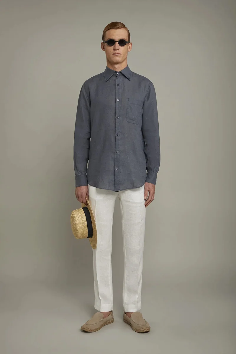 Regular fit Chino trousers 100% linen - Cream