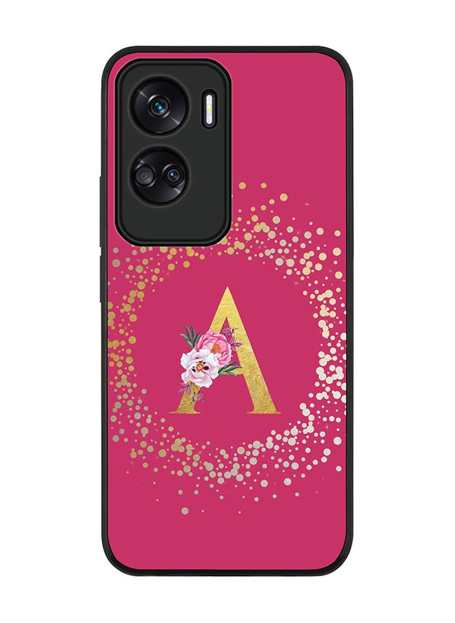 Cover for Honor 90 Lite 5G / Honor X50i 5G CaseRugged Black Slim fit Phone Cases -Custom Monogram Initial Letter Floral Pattern Alphabet -A (Dark Pink Rose)