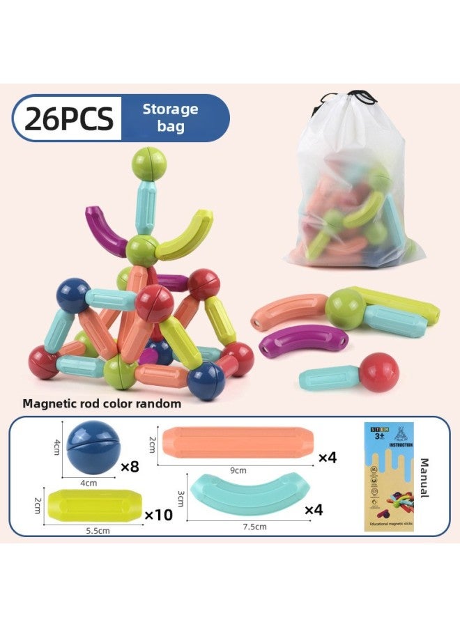 Varied Large Magnetic Stick Children's Early Education Yizhibao Intelligence Development Assembled Toys Boys And Girls Building Blocks Wholesale-Color:Magnetic Bar 26-piece Set Delivery And Storage Bag - Image 1