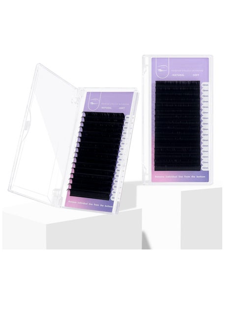 Professional 16 Rows Matte Black Individual False Eyelash Extensions for Salon Use Natural Soft Lashes 0.05 C 8mm