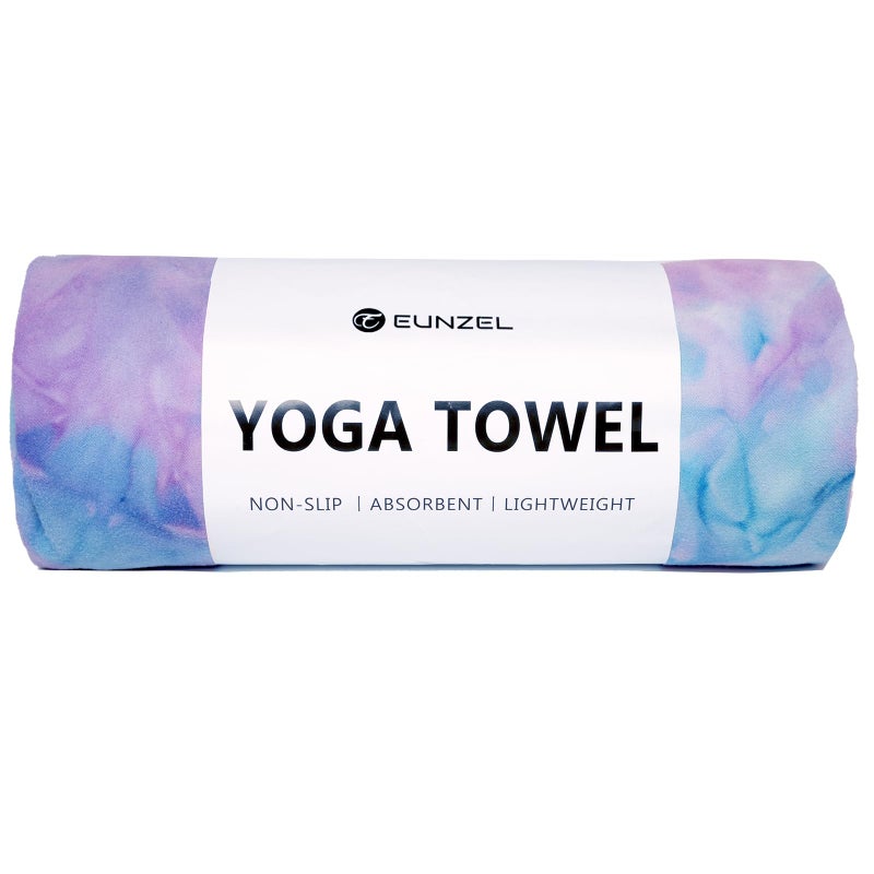 Eunzel Hot Yoga Towel Non Slip Yoga Mat Towel Non-Slip Sweat Absorbent Microfiber Towel for Hot Yoga, Pilates and Workout 72" x 26.5", Purple & Green - Image 1