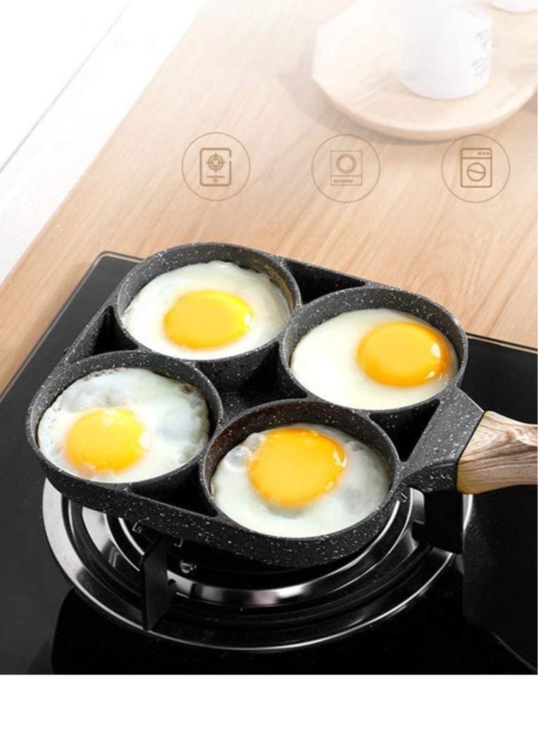 ELTRAZONE 4 Hole Omelet Pan for Burger Eggs Ham Pancake Maker Wooden Handle Frying Pot Non-Stick Cooking Breakfast - Image 5