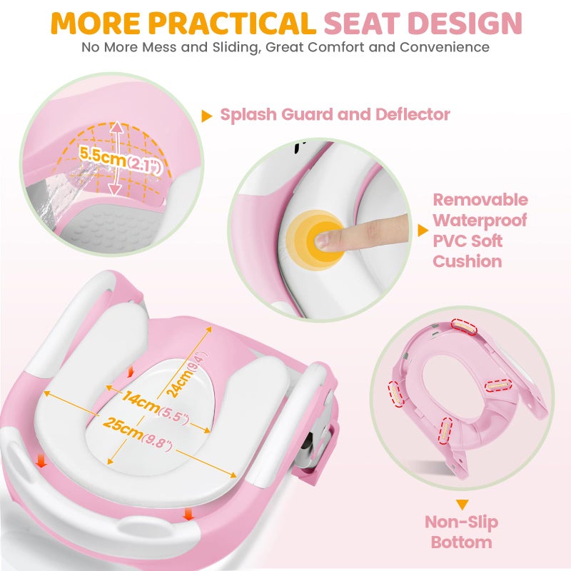Orzbow Potty Training Seat, Toddler Toilet Seat with Step Stool Ladder, 2-in-1 Toddler Potty Training Toilet Chair for Kids Boys Girls - 5-Level Adjustable Height | Splash Guard | Anti Slip Pad, Pink - Image 5