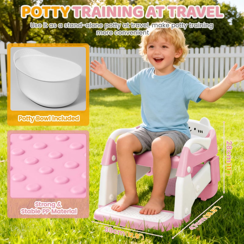 Orzbow Potty Training Seat, Toddler Toilet Seat with Step Stool Ladder, 2-in-1 Toddler Potty Training Toilet Chair for Kids Boys Girls - 5-Level Adjustable Height | Splash Guard | Anti Slip Pad, Pink - Image 3