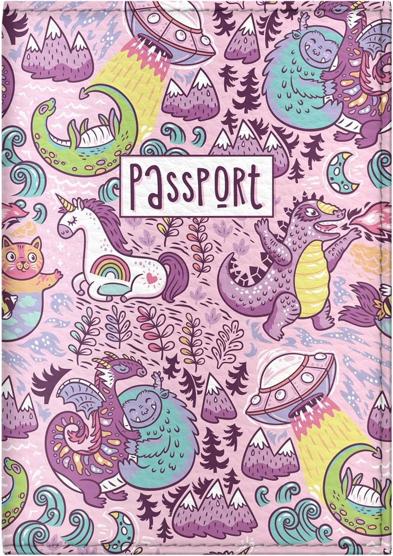 Quttie Passport Cover for Kids, Women and Men, Cute Travel Passport Holder (Dragon Yeti Pattern) - Image 1