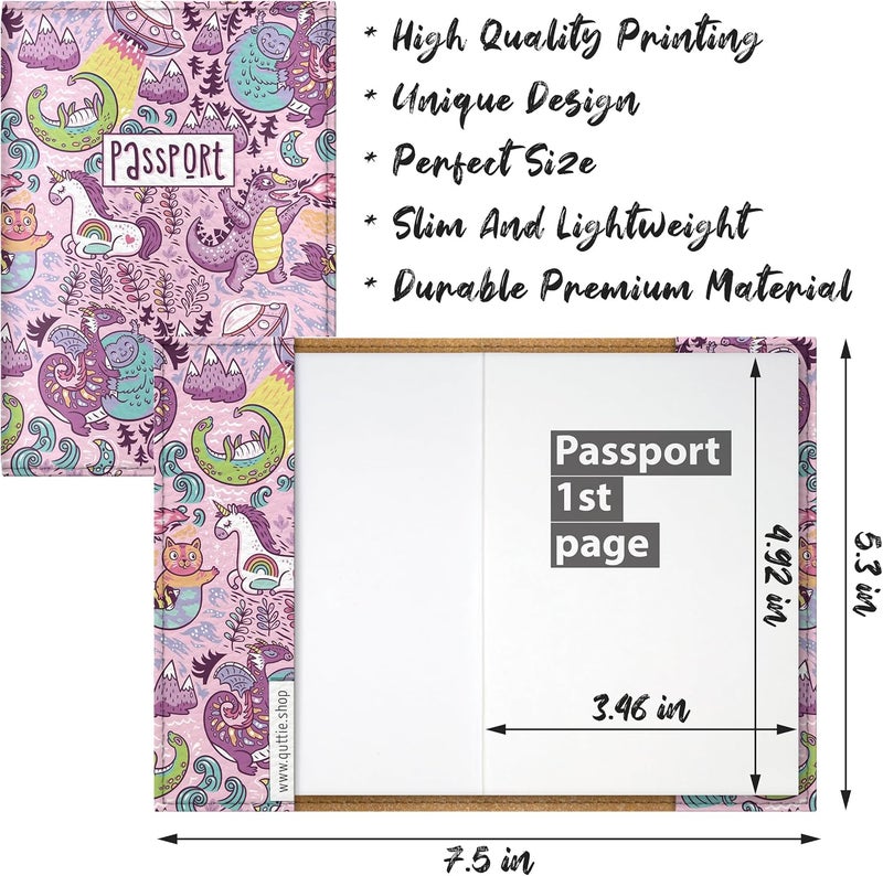 Quttie Passport Cover for Kids, Women and Men, Cute Travel Passport Holder (Dragon Yeti Pattern) - Image 2