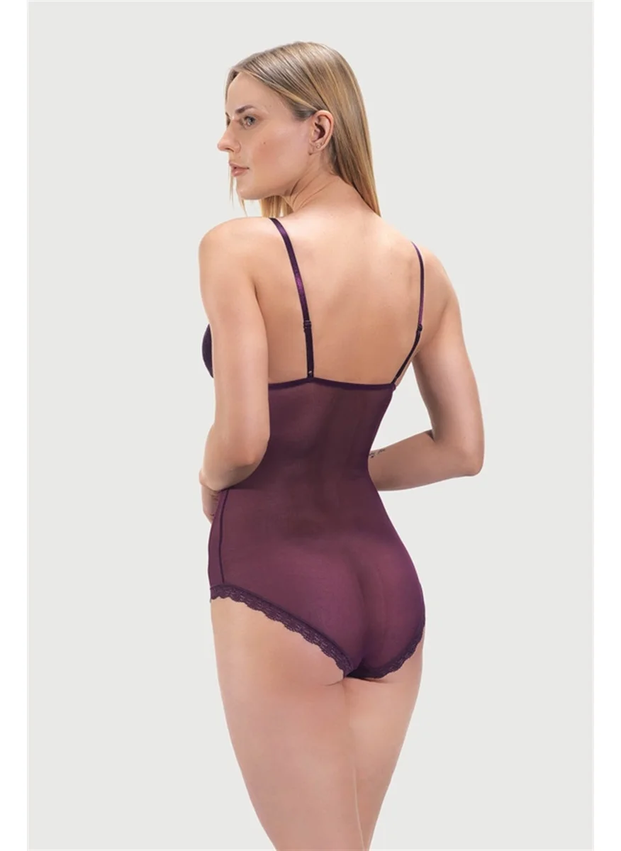 كوتن هيل Plum Lace Detailed Covered Low-cut Women's Bodysuit