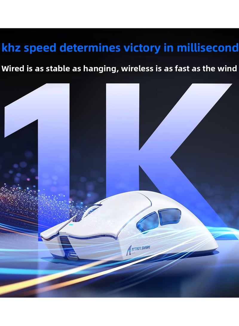 Attack Shark V3 Ultra-Light Wireless Gaming Mouse, PAW3311 Sensor, 500mAh, 62g, 25KDPI 2.4G/BT/USB-C Rechargeable Wireless Mouse with 5 Programmable Buttons for Laptop,PC,Mac Gamer (White) - Image 4