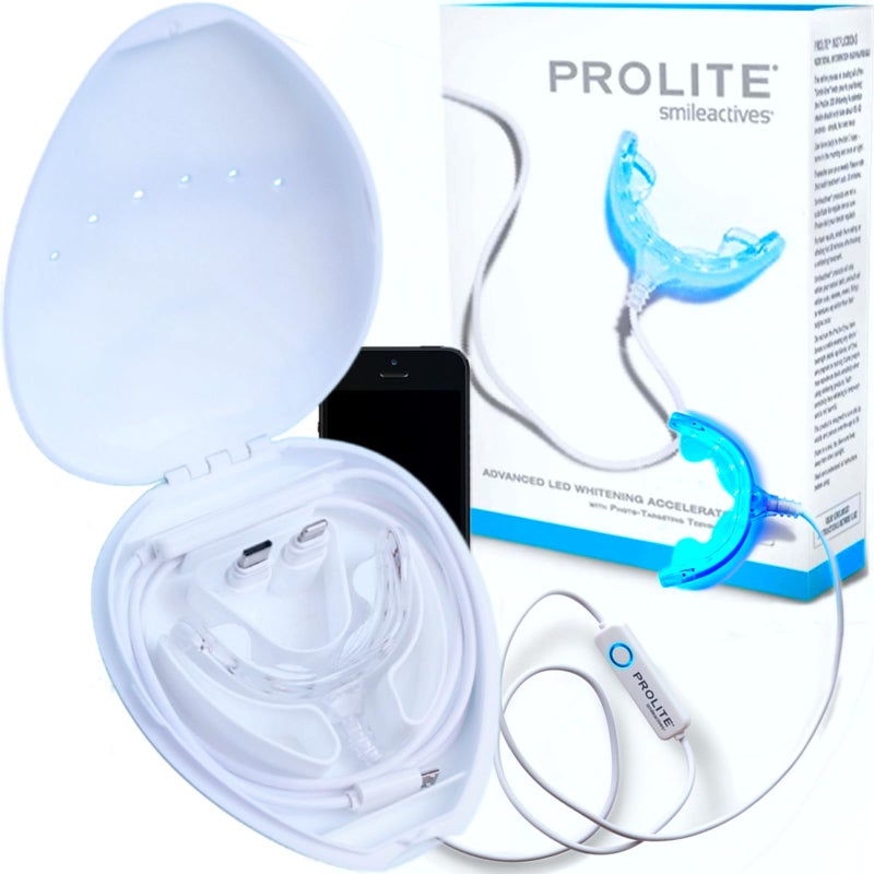 مجموعة تبييض الأسنان الاحترافية Smileactives Prolite بجودة الأسنان مع ضوء LED لتبييض الأسنان لابتسامة بيضاء مع مؤقت مدمج لمدة 16 دقيقة تساعد في إزالة بقع الأسنان