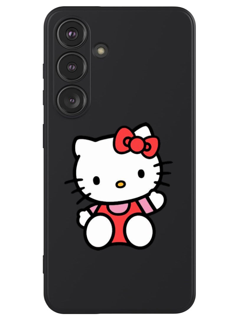 Theodor Protective Slim Fit Case Liquid Silicone Cover with Full Body Protection Anti-Scratch Shockproof Case For Samsung Galaxy S24 Plus (Black) - Hello Kitty Sitting - Image 1